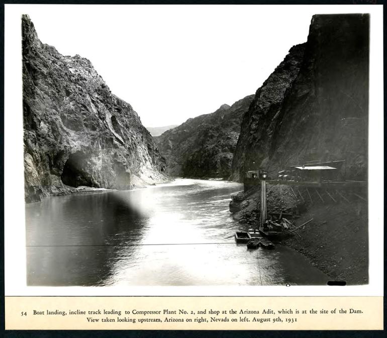 At the site of the dam - boat landing, incline track leading to compressor plant No. 2 and shop at AZ Adit. 08/09/1931