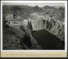 Looking downstream from the Arizona side of Black Canyon, showing the reservoir level at the base of Intake Towers. 06/24/1935