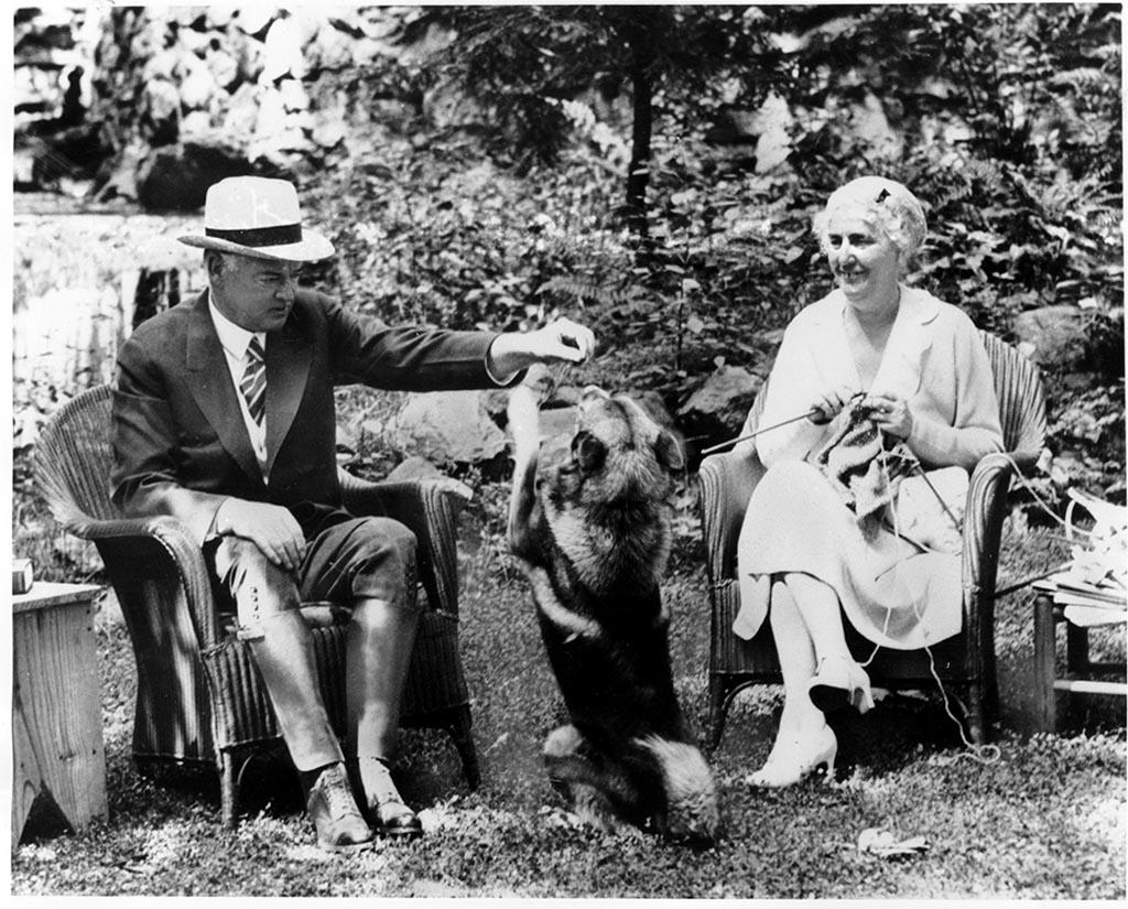 President Hoover, Lou and Weegie at Camp Rapidan, 1932.