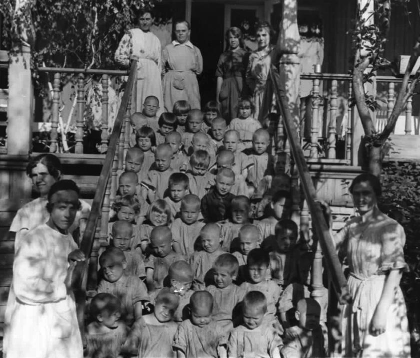 Children at the Blandy Childrens Home in Ufa saved from starvation by the ARA. The ARA supplied them with food, clothing, bedding, medicines, etc.