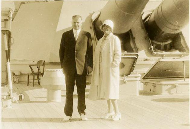 President elect Herbert Hoover and wife Lou on board ship during the South American trip. 12/28/1928