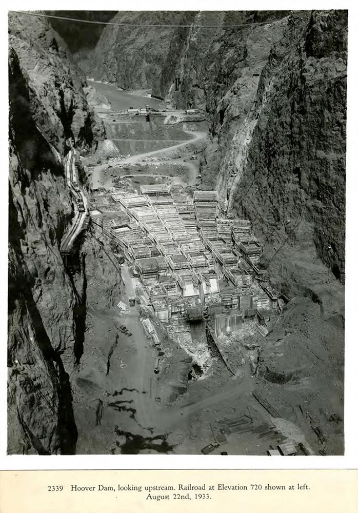 Hoover Dam, looking upstream. Railroad at Elevation at 720 on the left. 08/22/1933