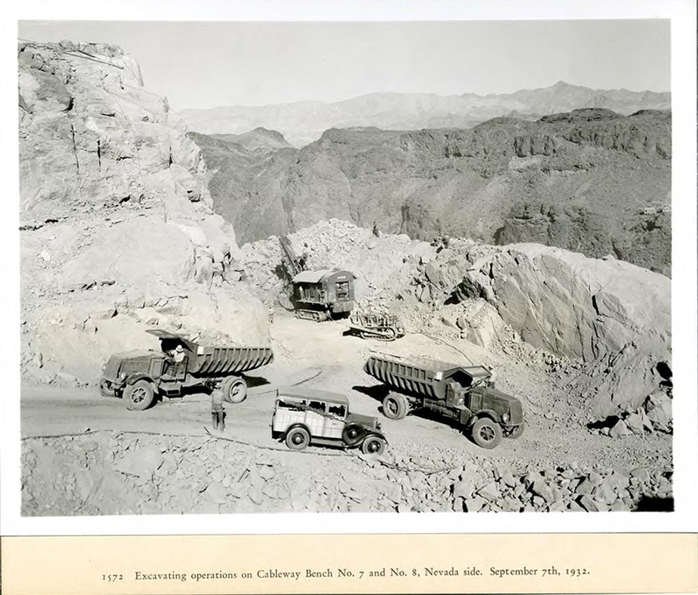 Excavation operations on Cableway Bench No. 7 and No. 8, Nevada side. 08/07/1932