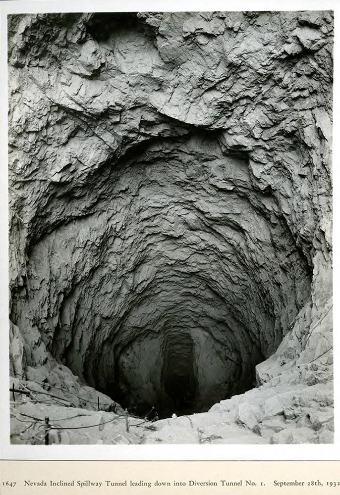 Nevada Inclined Spillway Tunnel leading down into Diversion Tunnel No. 1. 09/28/1932