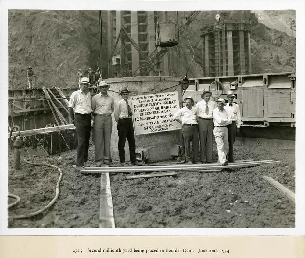 The second millionth yard of concrete being poured at the Hoover Dam. 06/02/1934