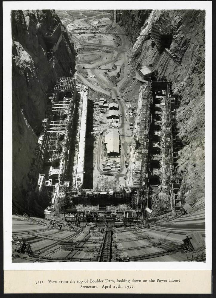 View from the top of Boulder Dam, looking down on the Power House Structure. 04/25/1935