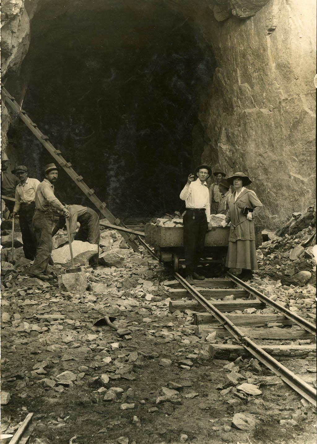 Rose Wilder Lane at entrance to mines at Hetch Hetchy, ca. 1916-1918 RWL-#041Rose 