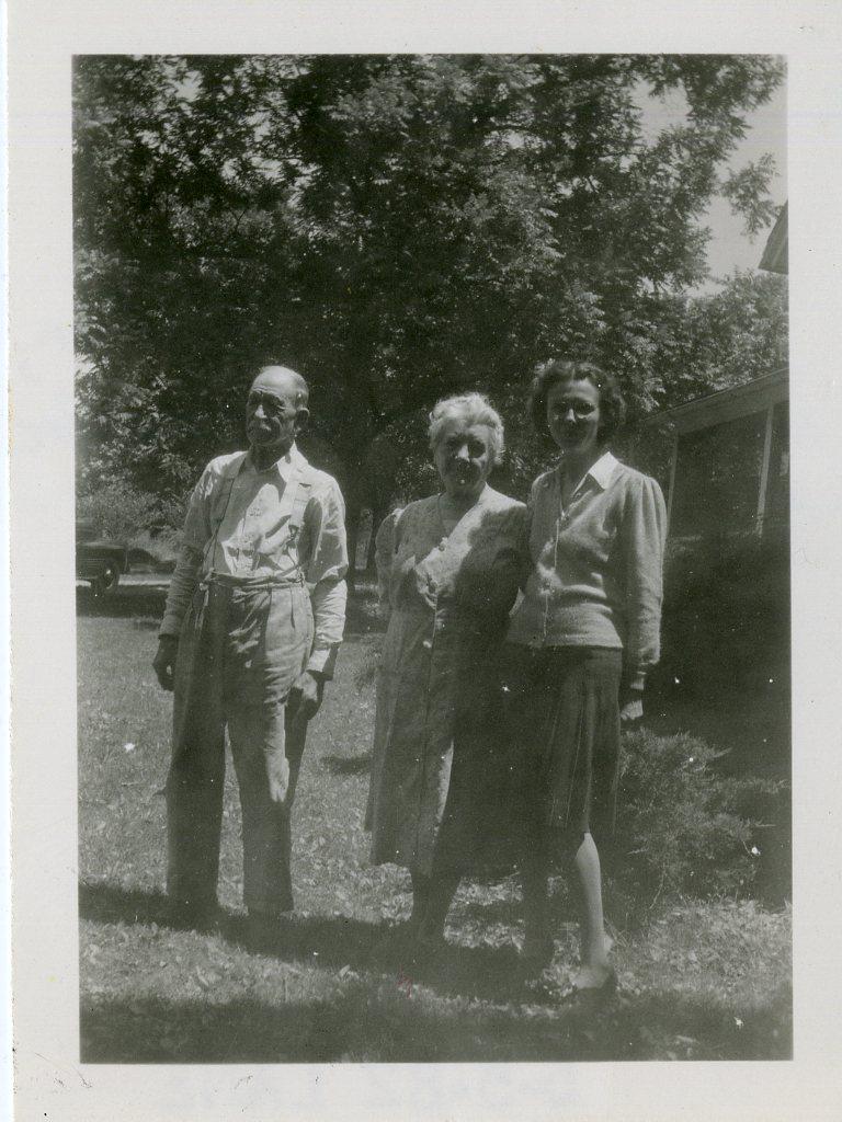 Florence Sanborn (friend of Rose Wilder Lane) with Laura and Almanzo Wilder at Rocky Ridge Farm. 1944 RWL-#140