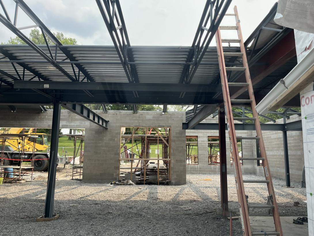 View of partially installed roof decking, May 30, 2025