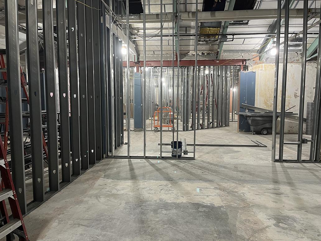 View of wall framing for Museum gallery remodeling, August 6, 2025
