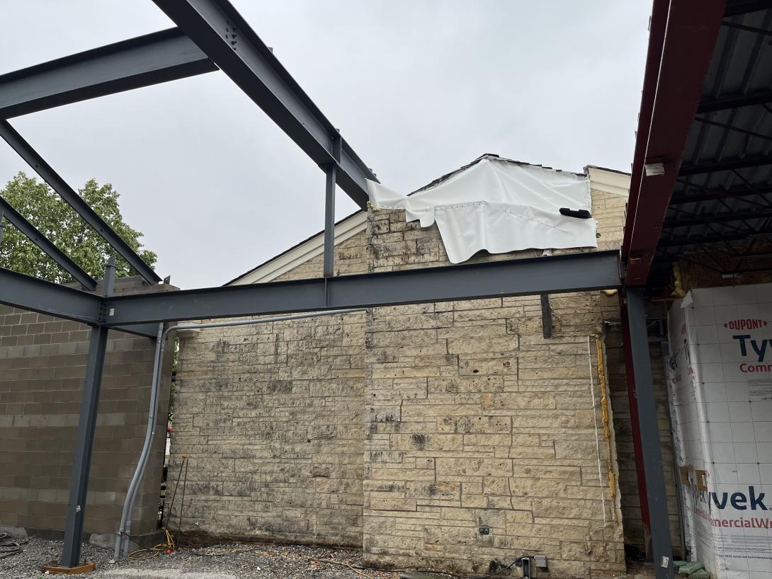 View of exterior wall after chimney removal