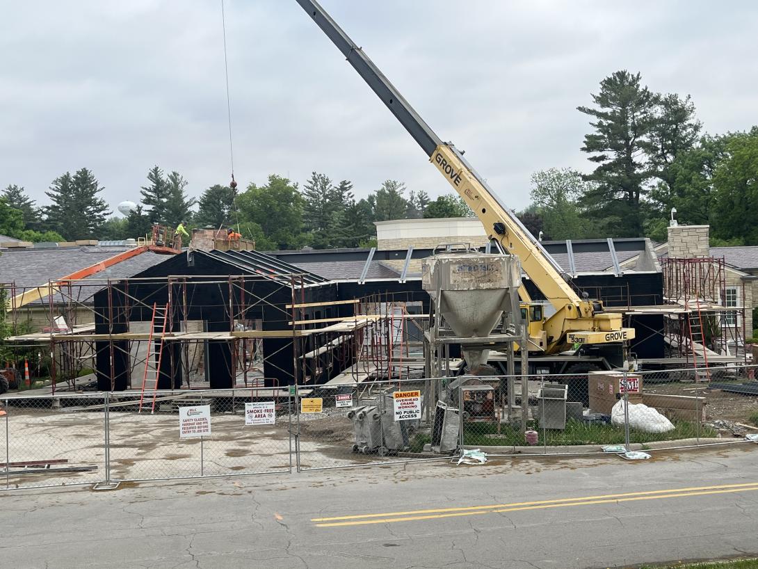 Exterior view of museum addition covered in waterproof sealant