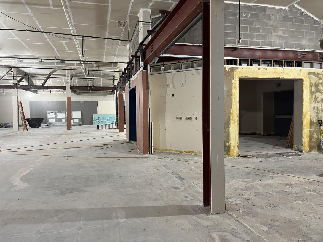 View of former exhibit galley area with entry rotunda on the right