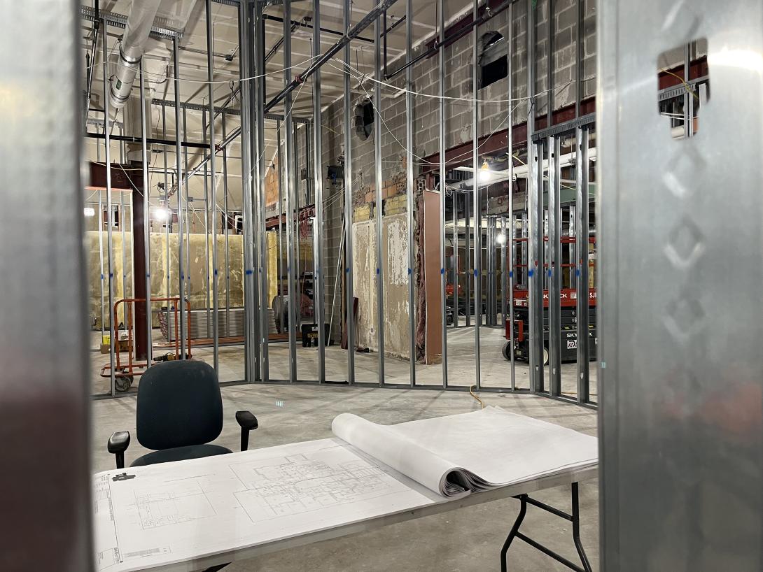 Wall framing for new Museum gallery, August 13, 2025
