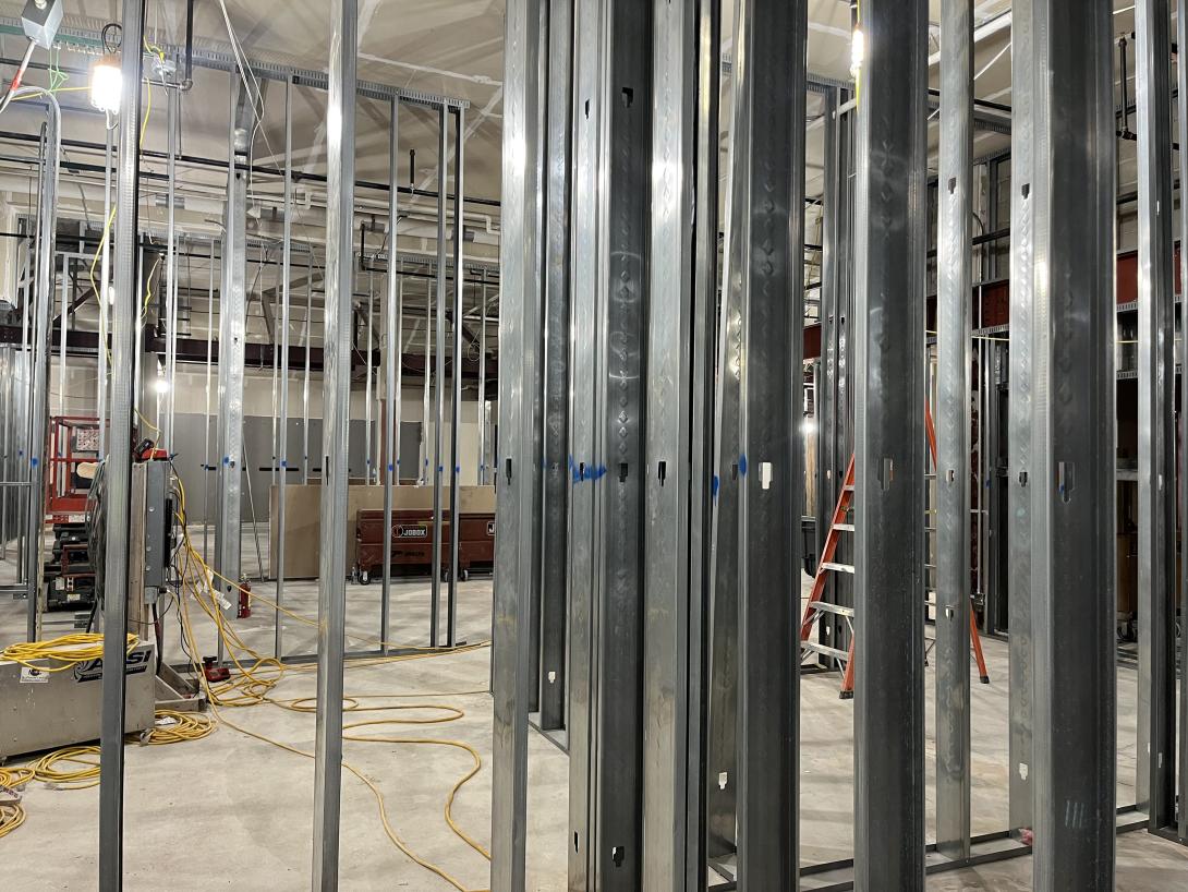 Wall framing for new Museum gallery, August 13, 2025