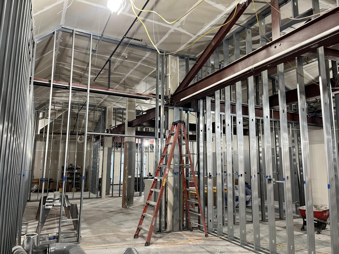Wall framing for new Museum gallery, August 13, 2025
