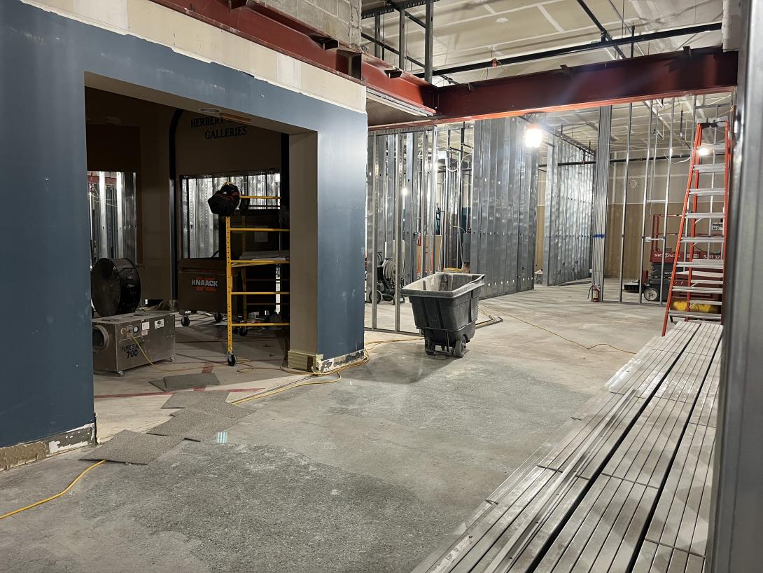 Wall framing for new Museum gallery, August 13, 2025