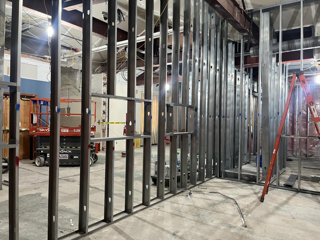 Wall framing for new museum galleries, August 20, 2025