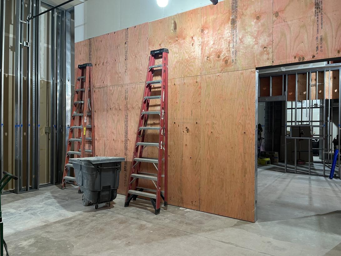 Wall construction in new exhibit galleries, September 3, 2025