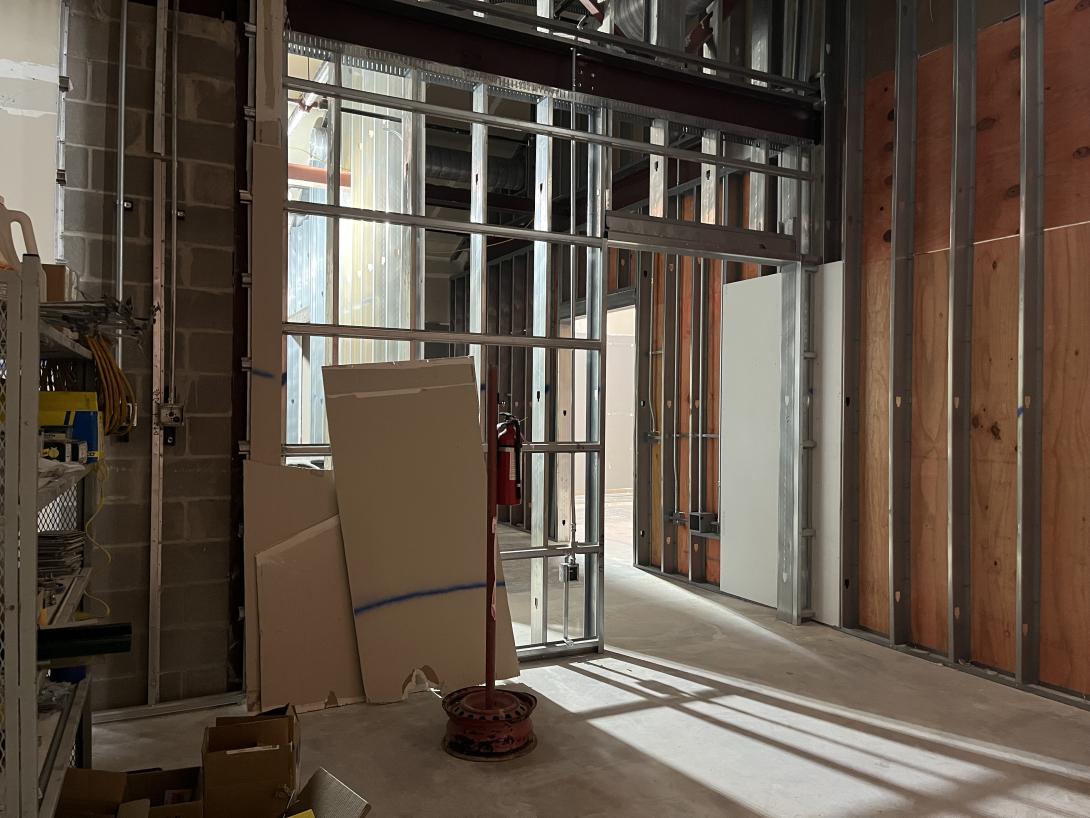 Construction of wall framing in new exhibit galleries
