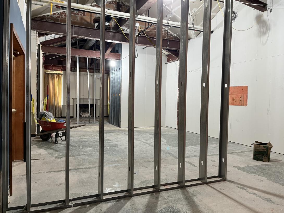 Construction of wall framing in new exhibit galleries