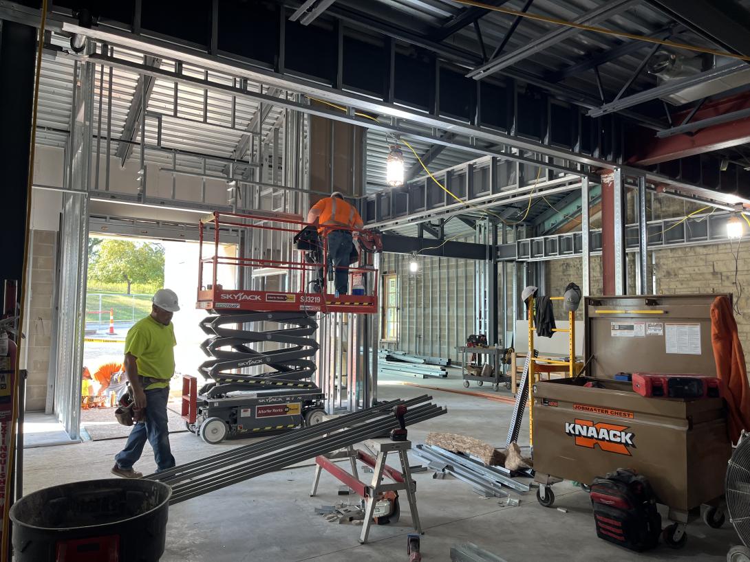 Installation of wall framing in new lobby