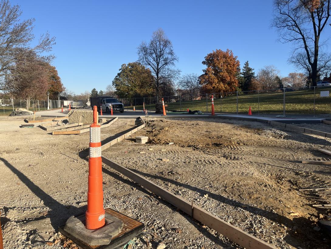 Framing for concrete sidewalks in front of the Museum, November 13, 2025
