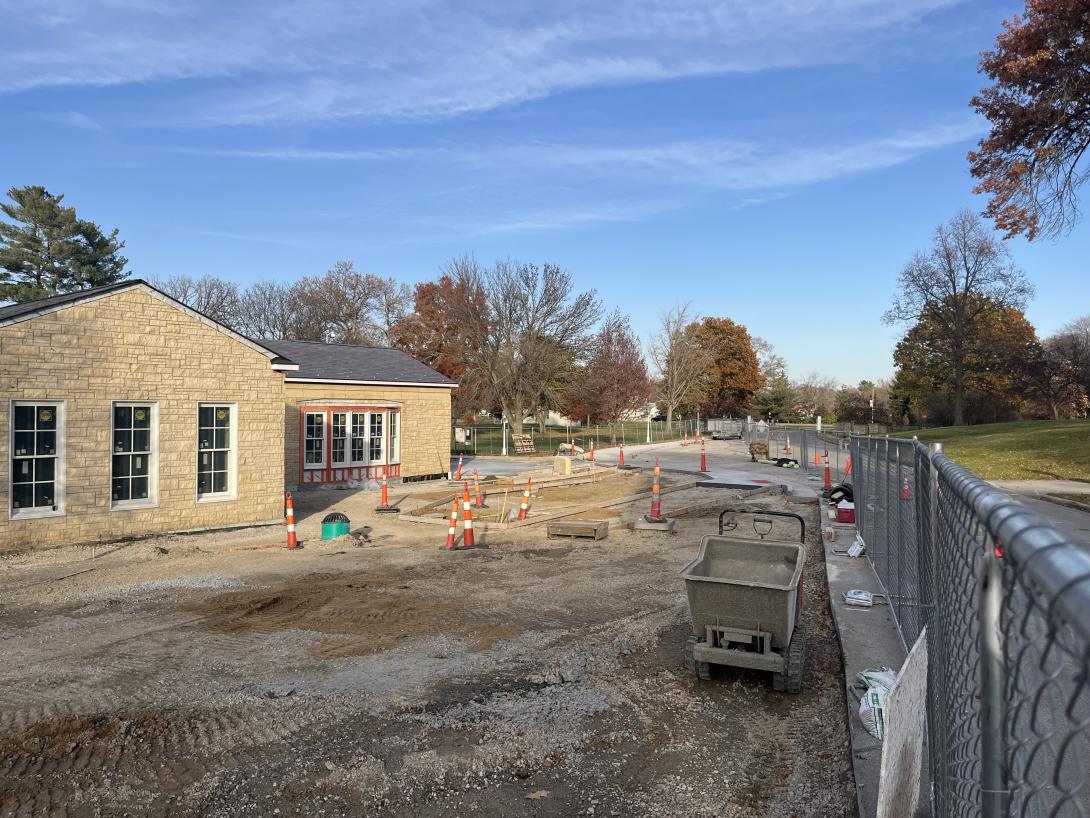 Framing for concrete sidewalks in front of the Museum, November 14, 2025