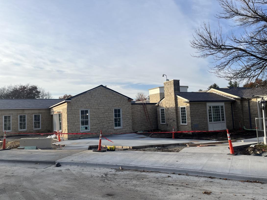 Freshly poured concrete sidewalks in front of the Museum, November 14, 2025