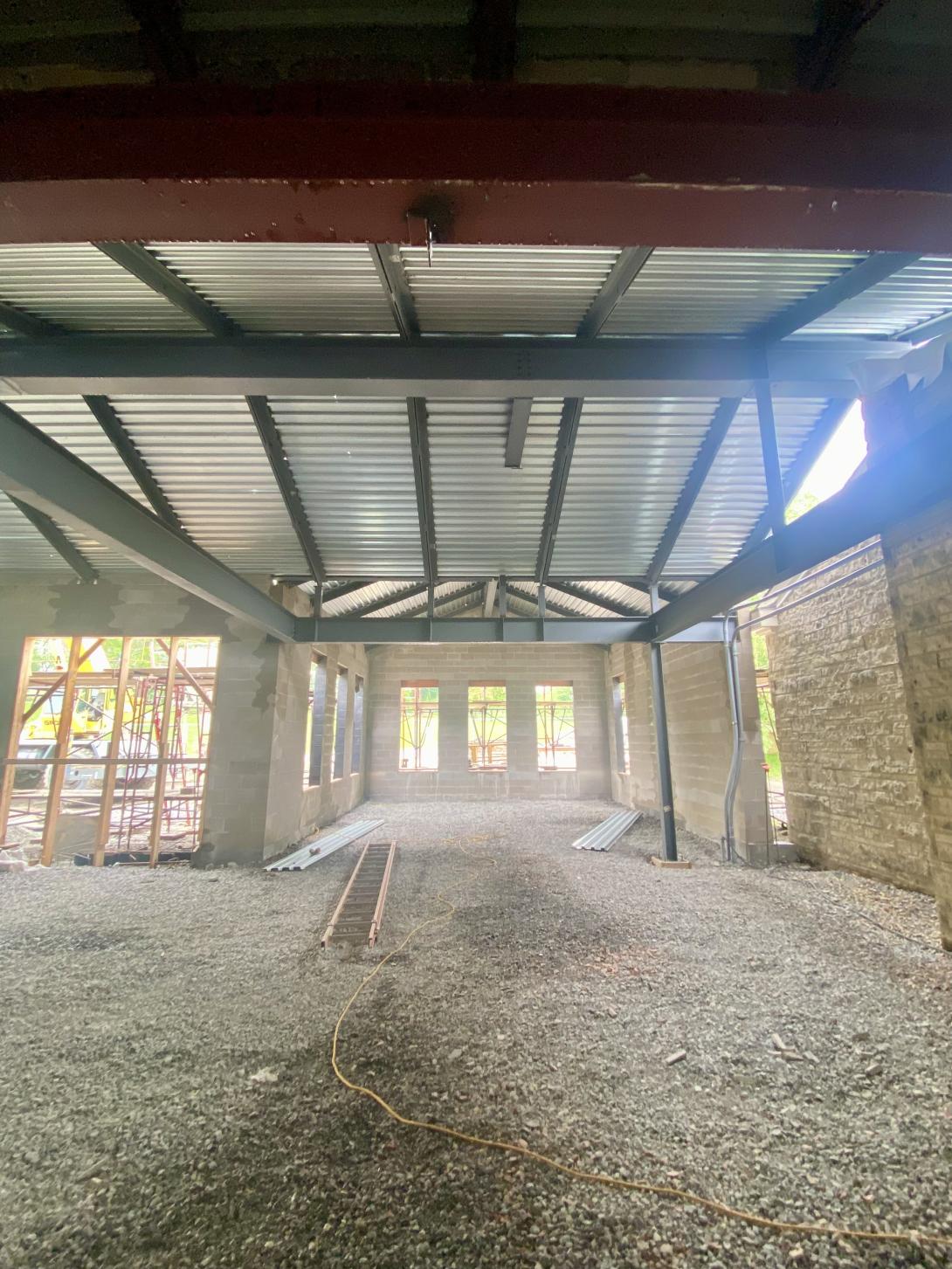 View of roof decking in new lobby gathering area