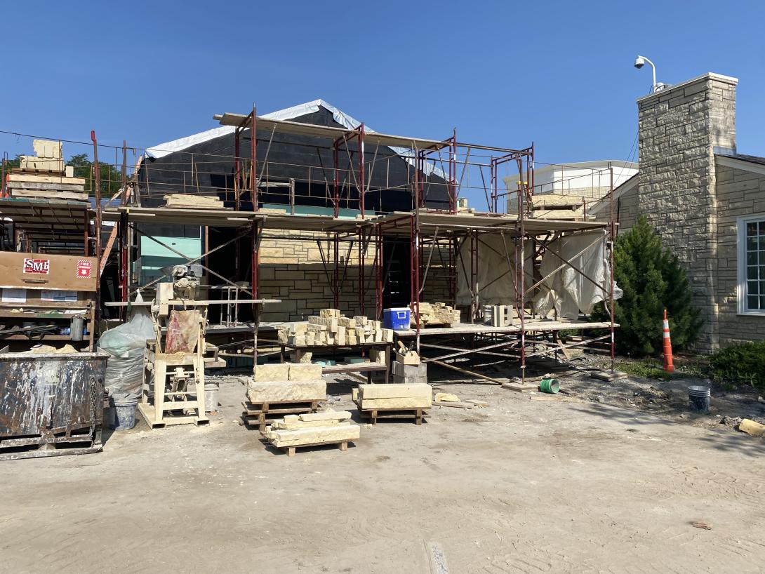 East side of Museum addition as limestone blocks being added, May 11, 2025