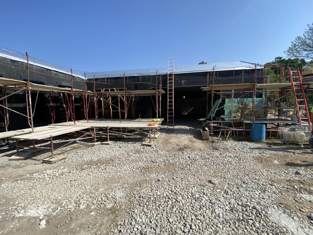Front of Museum expansion showing roof decking