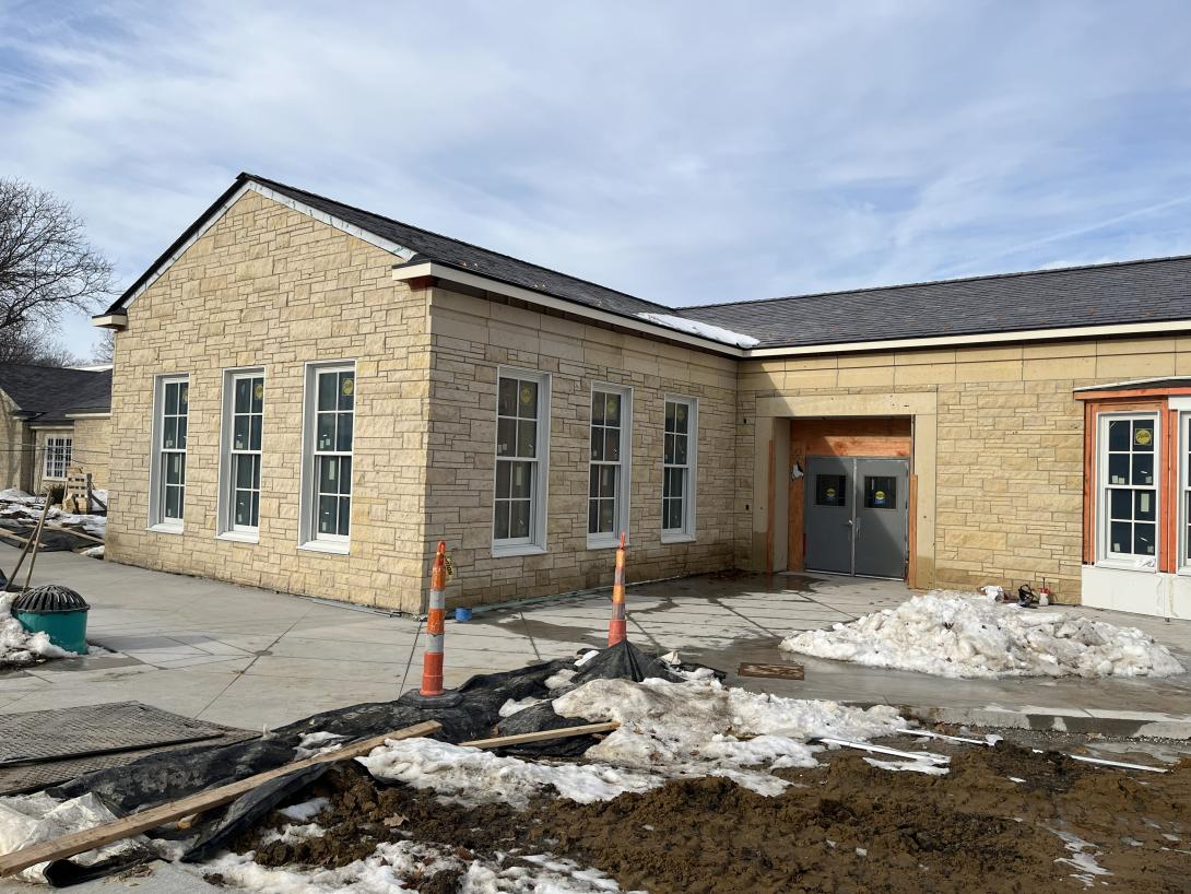Exterior view of new lobby expansion, January 23, 2025