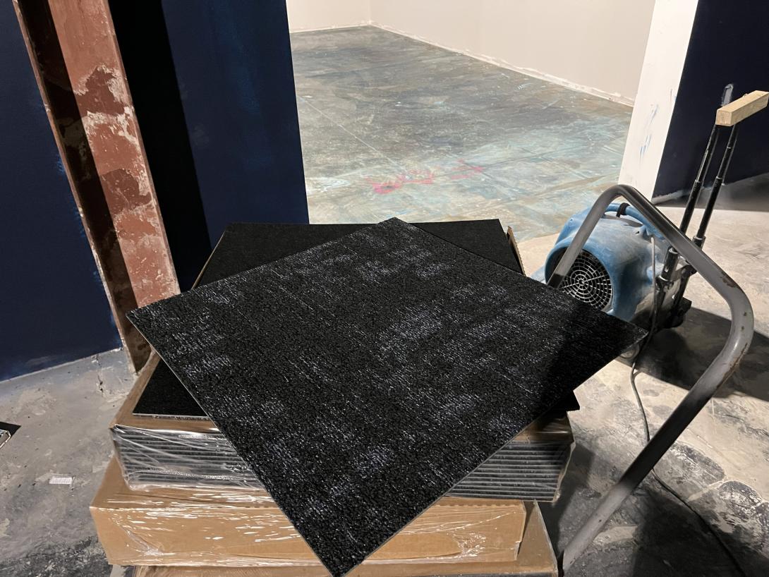 Stack of carpet squares to be installed in the new presidential gallery, January 7, 2026