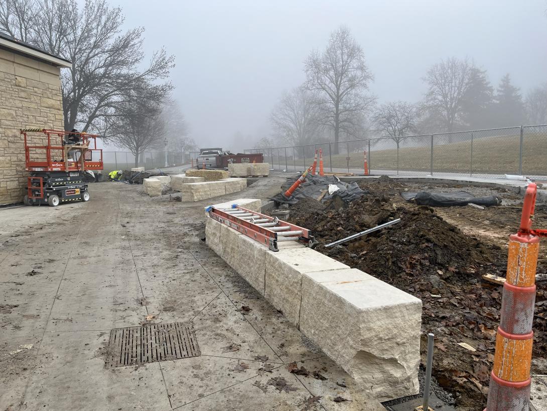 Limestone blocks outline walkways in front of Museum, January 7, 2026
