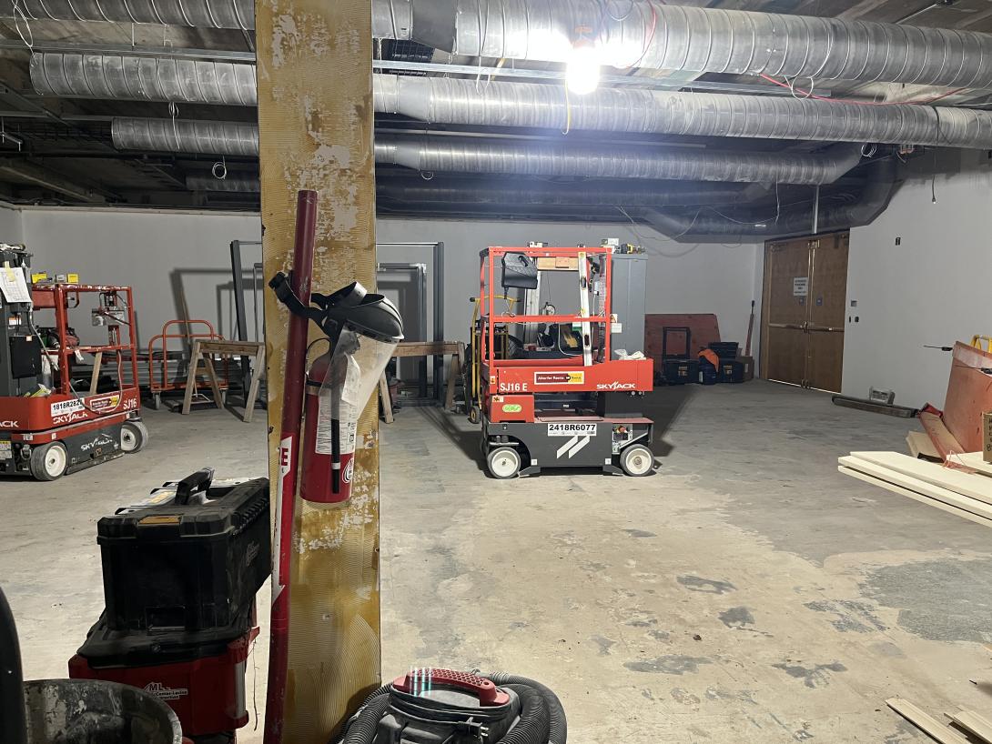 Construction work in Temporary Exhibit gallery, January 14, 2026