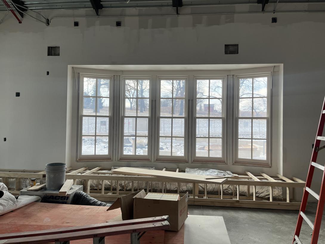 Interior view of new bay windows in future Gift Shop, January 21, 2026