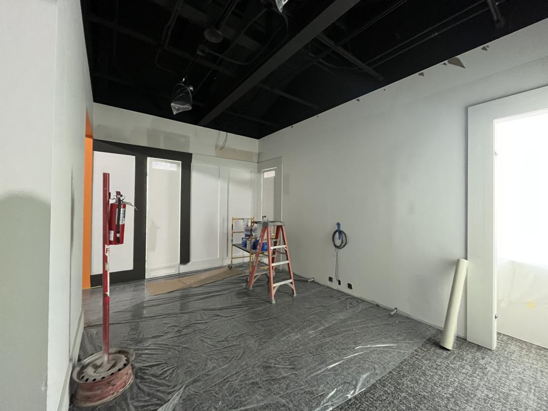 Fresh paint and new carpeting in former Waldorf gallery, January 28, 2026