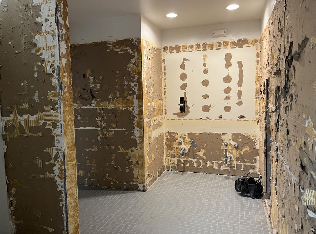Construction work in public bathroom, February 24, 2026