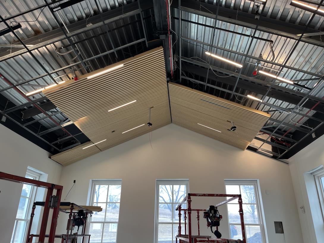 Installation of ceiling panels and lighting in new Lobby expansion, March 4, 2026