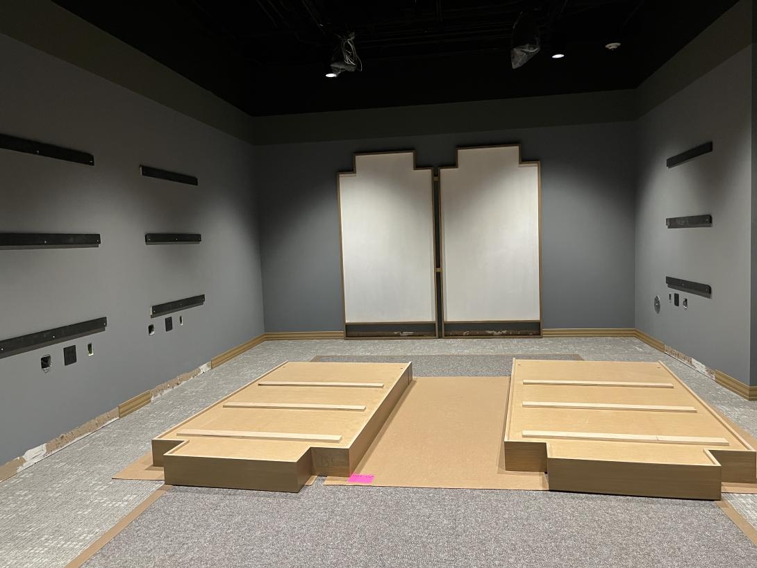 Exhibit display casework in the "Secretary of Commerce" gallery, April 1, 2026