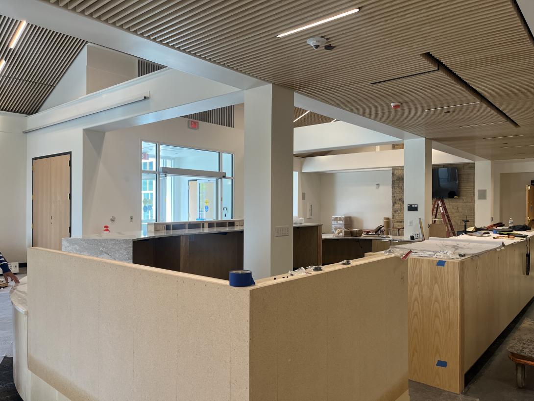 View of new expanded lobby area from gift shop, April 29, 2026
