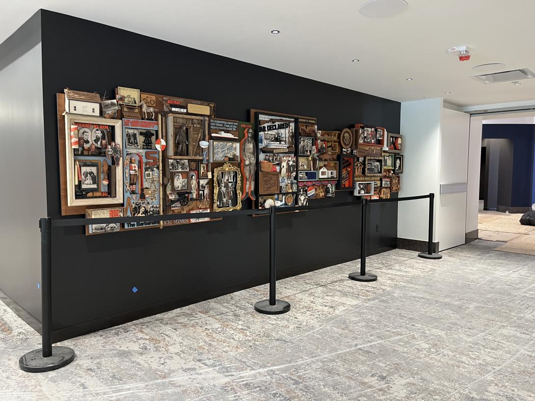 The art piece by Dick Pinney (1924-1996) remounted in the remodeled lobby area to greet visitors, May 27, 2026