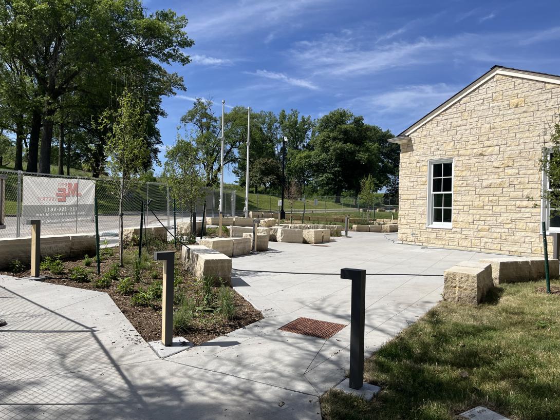 Looking west at the new plaza area outside of the Museum, June 3, 2026