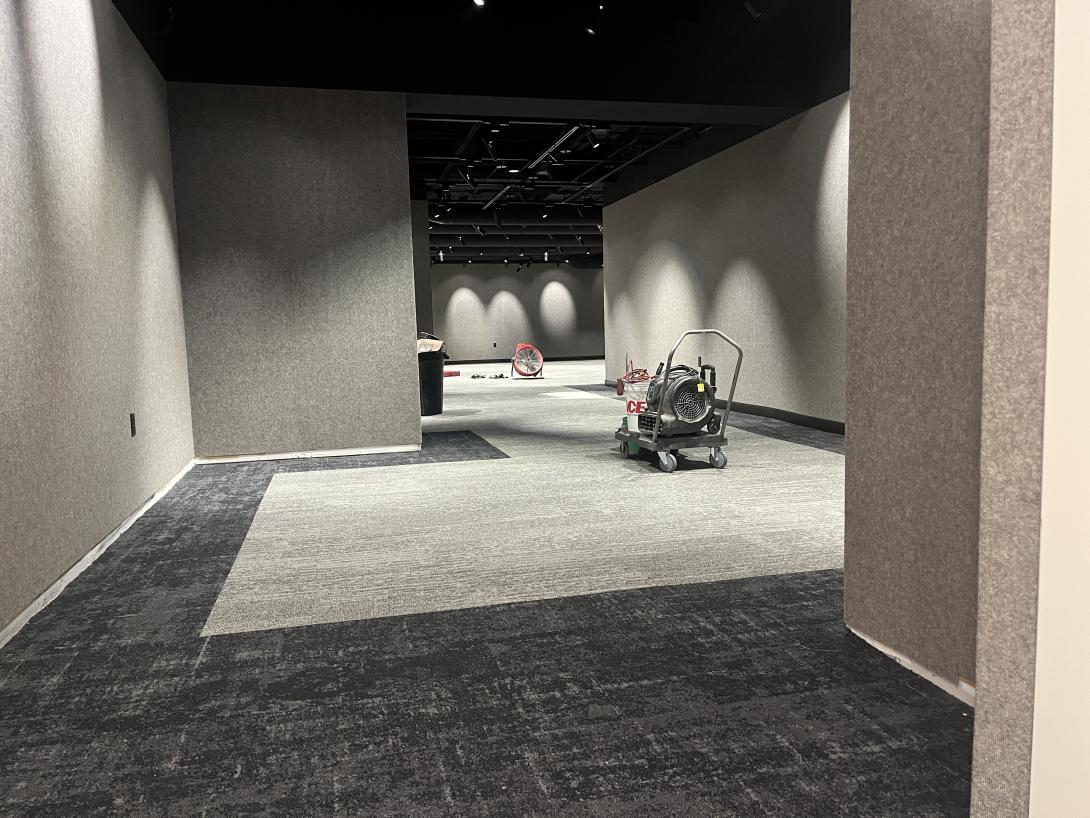 New carpeting in the front of the William B. Quarton Gallery Special Exhibit Gallery, June 3, 2026