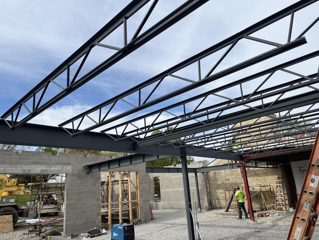 Roofing joists in future entrance and lobby area