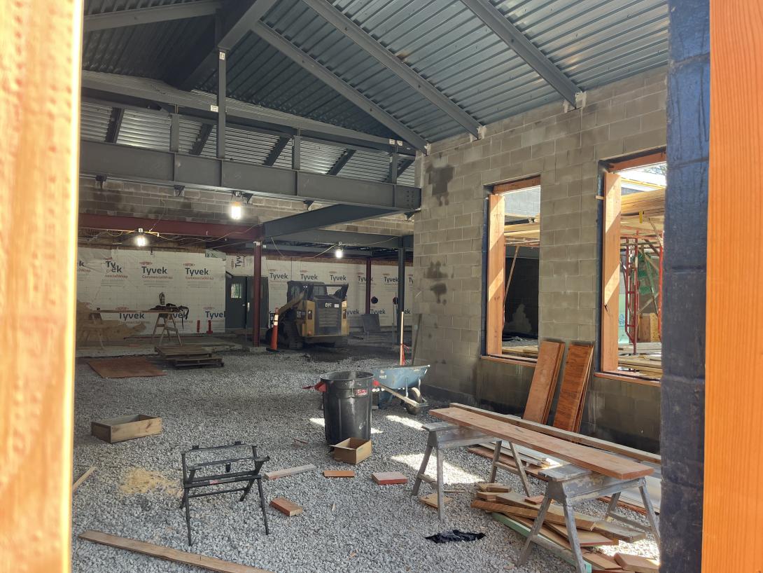 Looking into lobby expansion area through new window opening