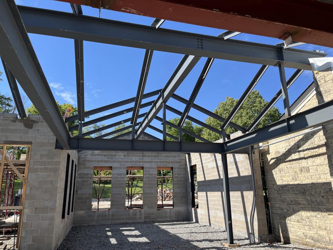 View of roof structure for new expanded lobby area, May 28 2025