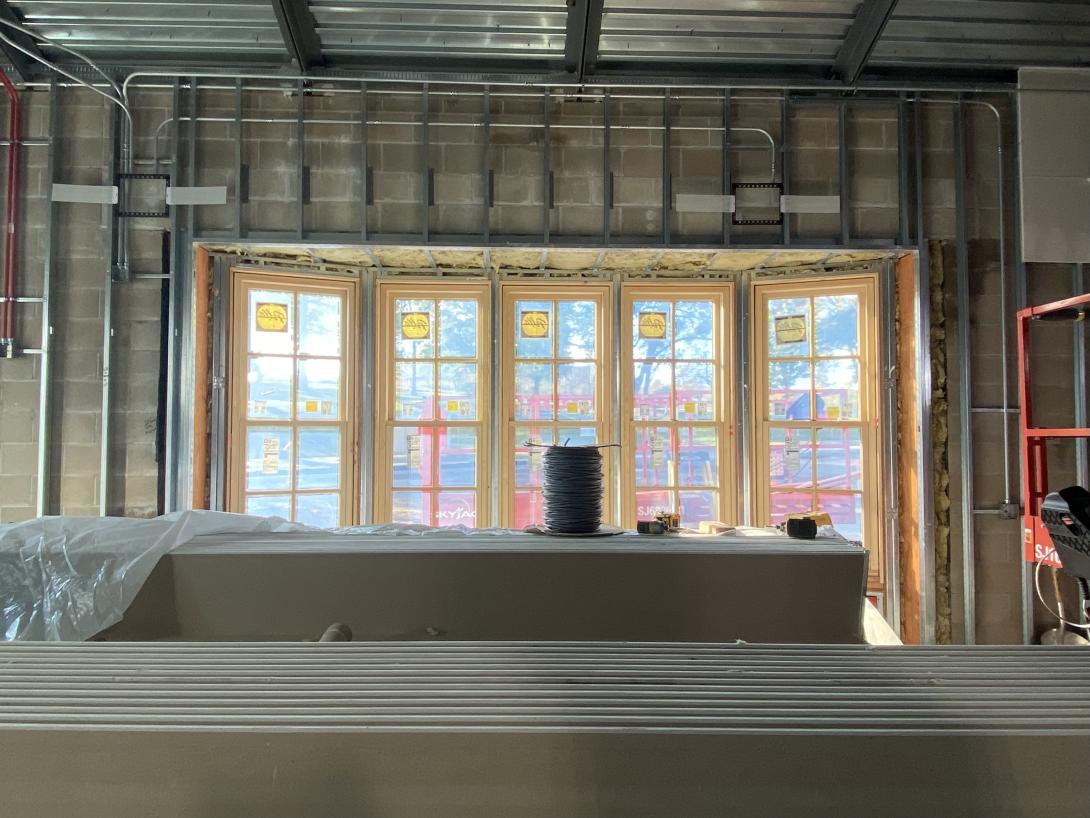 Glass installed for new bay window, October 22, 2025
