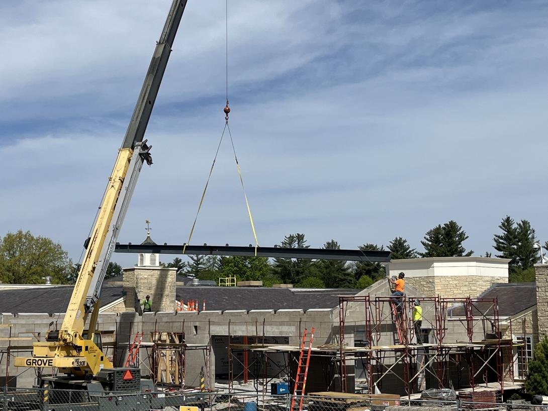 Lifting and placement of Steel gable beam, May 7, 2025